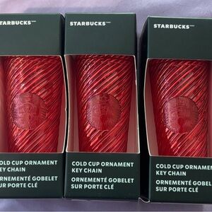 Starbucks Set/3 Red Cold Cup Ornament Key Chain